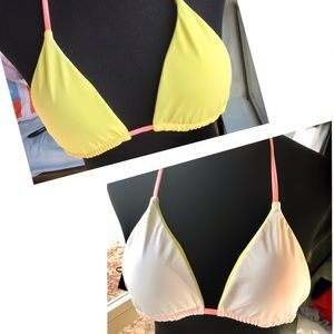 NWT SOLE reversible yellow/white bikini top small
